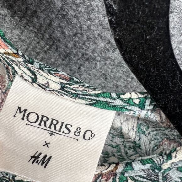 H&M Shirt Womens 2 Blue Floral Bohemian Blouse Chambray Morris & Co Hippie - Picture 5 of 8